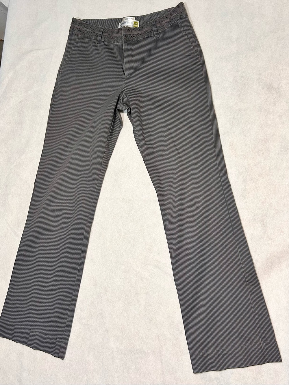 Vintage Y2K Old Navy Low Waist Pinstripe Pants with Lace Trim